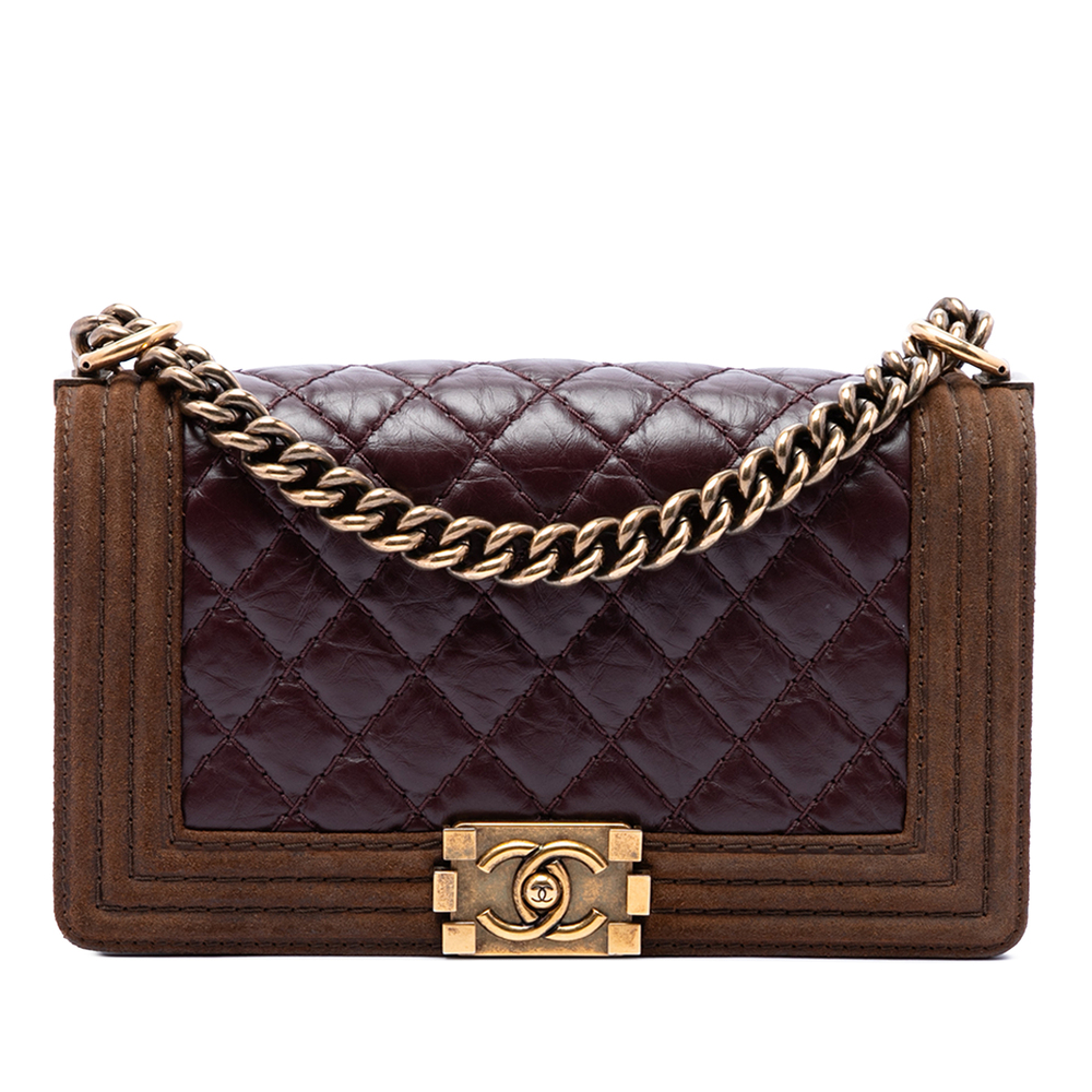 Pre-Loved Chanel Old Medium Nubuck Trimmed Quilted Aged Calfskin Boy Flap